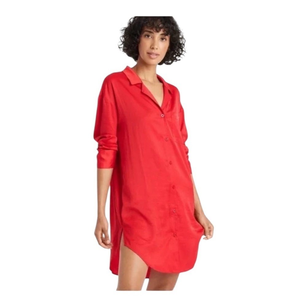 NWT Auden Satin Notch Collar Night Gown- Red Size XXL